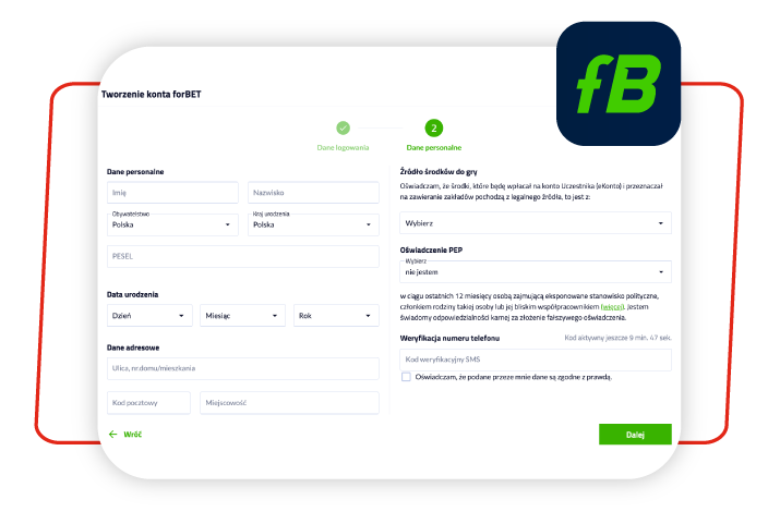 krok 2 rejestracji forbet