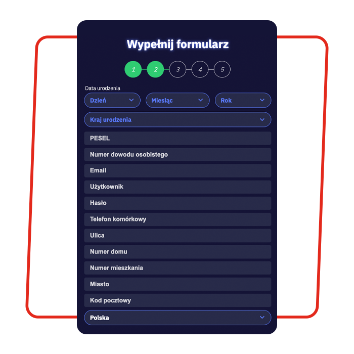 rejestracja total casino krok 2